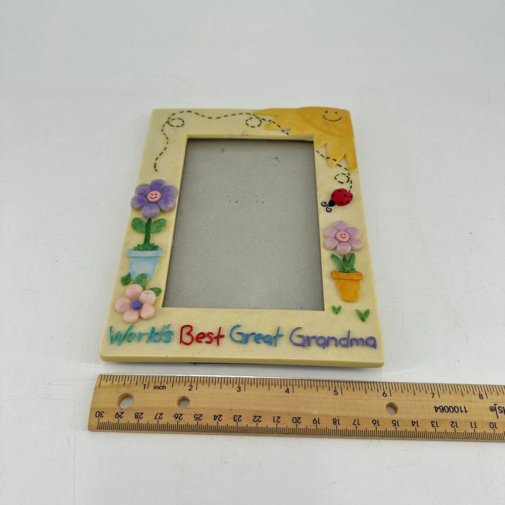 Russ Berrie Worlds Best Great Grandma Picture Frame Hand Painted Floral  27039